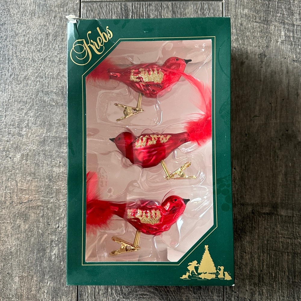Krebs Vintage Glass Red/Gold Red Bird Clip-on Christmas Ornaments